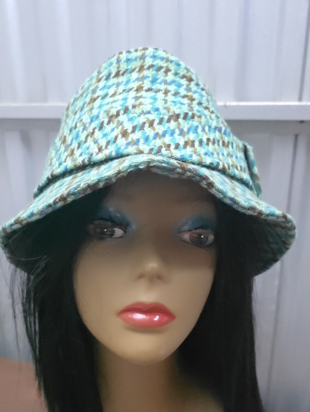 Banana Republic Teal & Brown Houndstooth Bucket Hat